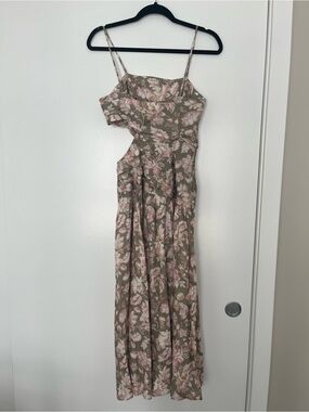 Zimmermann Olive and Blush Floral Cutout Dress, Size 2